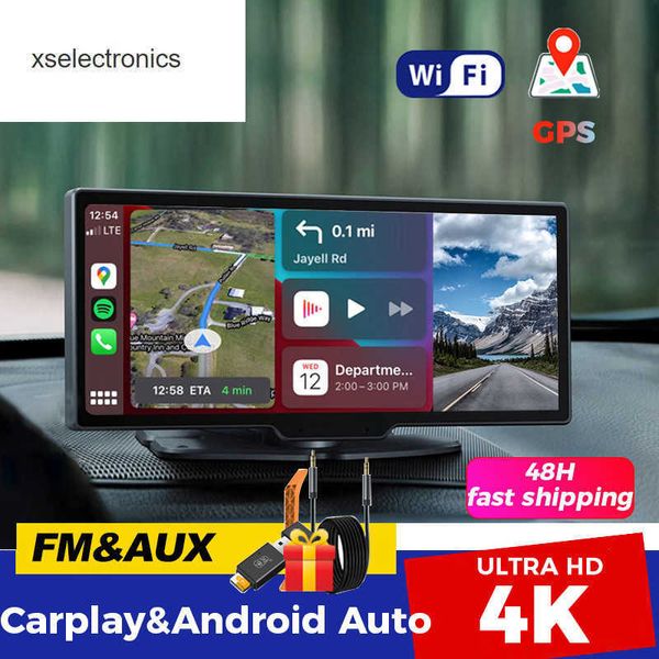 Actualización 4K WiFi GPS Grabadora de video para automóvil de 10.26 pulgadas Cámara RTRovisor CarPlay y Android Navegación por cable asistida inalámbrica automática Bluetooth DVR Car DVR