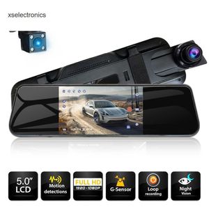 Mise à jour 5 pouces écran tactile 1080P FHD rétroviseur de voiture pour enregistreur automatique voiture DVR Dash Cam Double lentille Vision nocturne Double USB voiture DVR