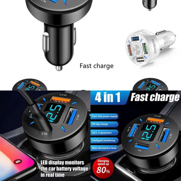 Actualización 66W 4 puertos USB PD cargador rápido Qc3.0 tipo C adaptador de carga rápida para coche encendedor de cigarrillos divisor de enchufe para Iphone Xiaomi