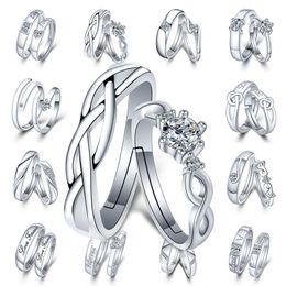 Bagues de Couple en argent réglables, mise à jour, diamant, cœur, battement de cœur, amour pour toujours, bague de fiançailles et de mariage pour femmes et hommes