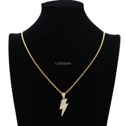 ACTUALIZACIÓN Cubic Zirconia 18k Gold Flash Lightning Collar Conjunto de joyas Colgante de diamantes Hip Hop Collares Bling Jewelry para Mujeres Hombres Cadena de acero inoxidable