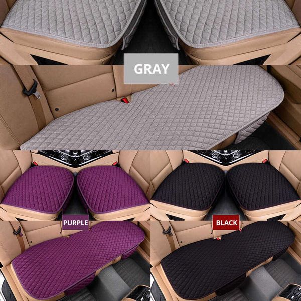 Actualización de funda de asiento de coche de lino, cojín de tela de lino para parte delantera y trasera, alfombrilla protectora transpirable de verano, accesorios universales para vehículos