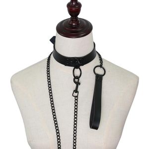 MISE À JOUR Gothique Noir O anneau Collier Collier Laisse Amovible Esclave Collier pour les femmes Cosplay Party Bar mode bijoux cadeau volonté et sableux