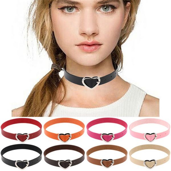 ACTUALIZACIÓN Gótico Metal Corazón Amor Gargantilla Collar Hebilla Ajustable Cuero PU Mujeres Collar Pulsera Brazalete Brazalete Joyería de moda