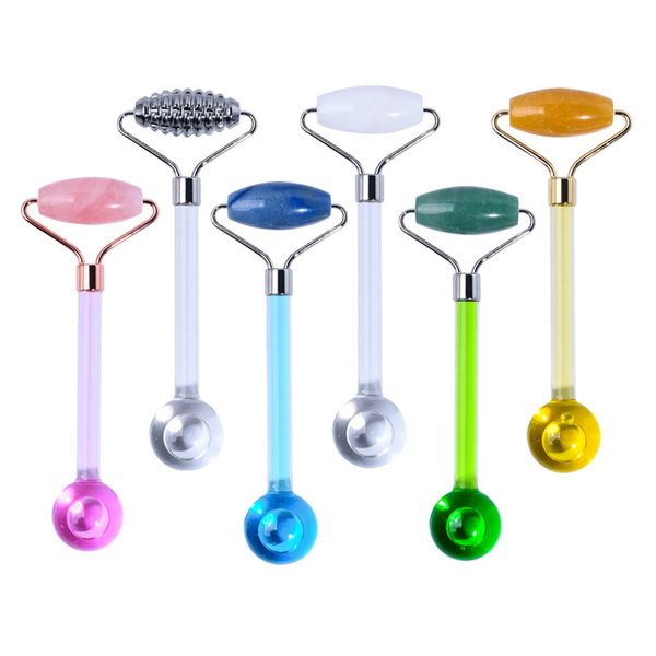 Actualización Natural Rose Quartz Roller Face Massage Tool Set Mini Ice Globes Facial Ice Globes Ball Eye Roller Belleza Cuidado de la piel Masajeador facial