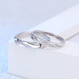 Actualización de anillos de banda abiertos Ajustable Boda Boda Silver Diamond Pareja Anillo para mujeres Joyas de moda Will and Sandy