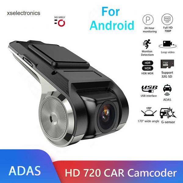 Actualización Podofo Dash Cam ADAS Car DVR ADAS Dashcam DVRs Video HD 720P USB TF Tarjeta 16G/32G Grabadora automática para Android Reproductor multimedia DVD Car DVR