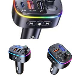 Update T65 Auto FM-zender Meanwell-voeding Bluetooth-compatibel 5.0 Handsfree mp3-speler PD Type C Qc3.0 USB Snel opladen Kleurrijke lichtaccessoires