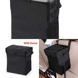 Actualización impermeable organizador de coche cubo de basura de coche organizador Interior de automóviles volcado de basura para coches de basura cubierta de almacenamiento portátil bloqueable