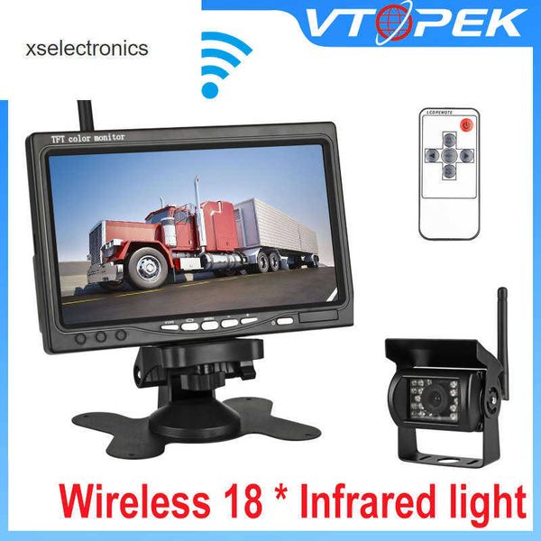 Actualización cámara de visión trasera inalámbrica para camión 18 luces infrarrojas visión nocturna para camiones RV Monitor de coche de 7 pulgadas con sistema de imagen inversa 12-24V DVR para coche