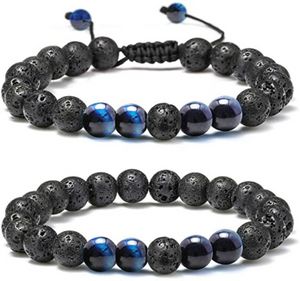 Mise à jour Yoga 8mm Lava Rock Perlé Brins Bracelet Tiger Eye Turquoise Huile Essentielle Diffuseur Perles Bracelets pour Femmes Hommes