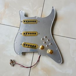 Mis à jour chargé Sier Mirror SSS Pickguard Golden Burns Tri-Sonic Pickups pour BM Special Guitar Welding Harness 1 Set