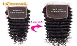 UPERMALL VIRLID BRAZILIASE TRANSPARE SWISSE LAAT SLUITING 5x5 Deep Wave Human Hair Middle Three Deel 12 14 16 18 20 22 24I61360574327781