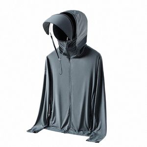 UPF 50+ UV Abrigos de piel de verano Hombres Seda de hielo Protección solar Ropa deportiva ultraligera Outwear Rompevientos Chaquetas casuales Transpirable S7vM #