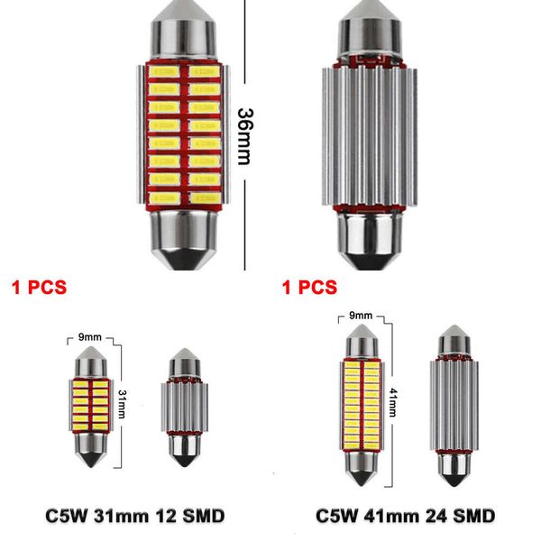 Ampoule LED feston C10w C5w CANBUS 31Mm 36Mm 39Mm 41Mm 4014 SMD 12V 7000K, blanche, pour porte intérieure de voiture, lampe de lecture, lampes de coffre, 1 pièce, mise à niveau