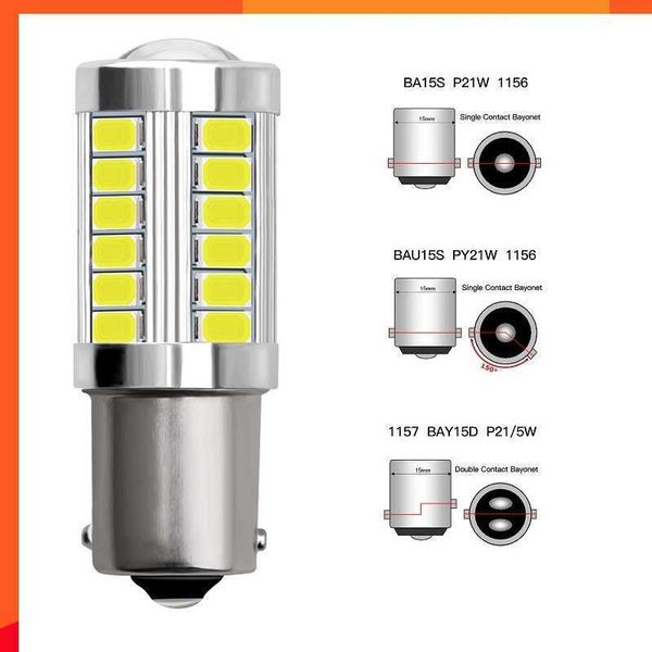 Actualización 1 Uds PY21W P21/5W 1156 Ba15s 1157 Bay15d para bombillas LED de coche luz de señal de giro 12V 33SMD 7000K luces de estacionamiento marcha atrás de freno blanco