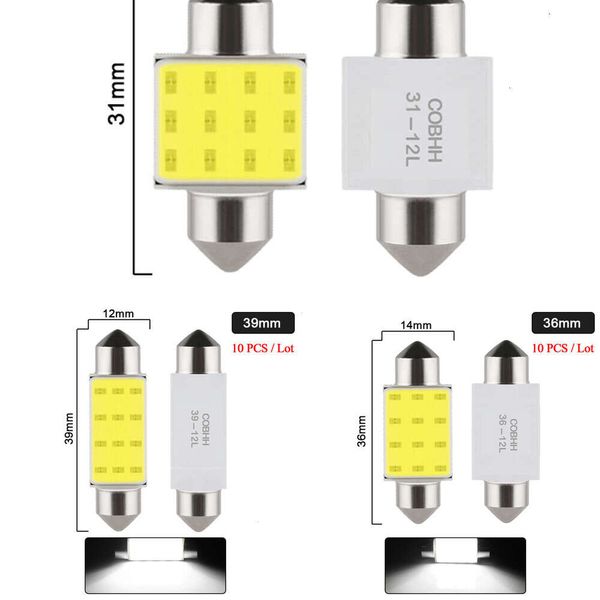 Mise à niveau 10 pièces de voiture LED COB Bubl C5w Festoon 31Mm 36Mm 39Mm 41Mm 12V 7000K blanc intérieur dôme lecture coffre lumière lampes de plaque d'immatriculation