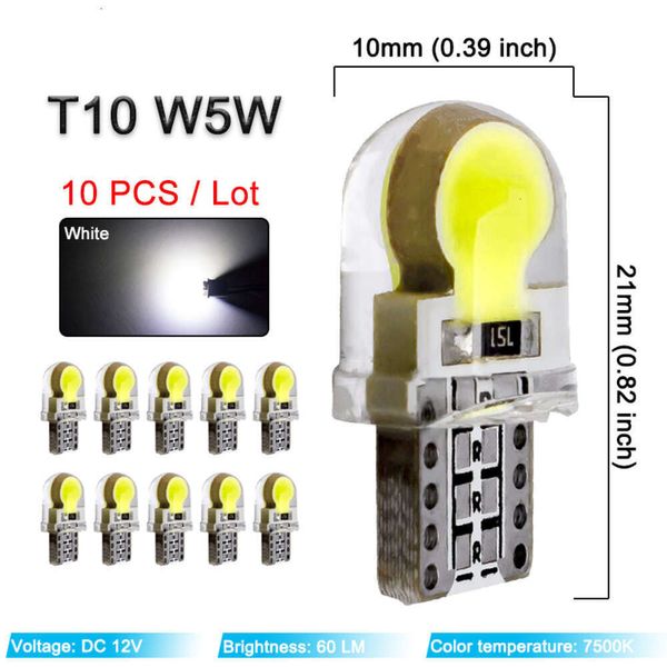 Mise à niveau 10 pièces COB lumière LED T10 W5w 194 ampoule 12V 7500K blanc voiture intérieur dôme porte cartes lecture coffre plaque d'immatriculation lampes en Silicone