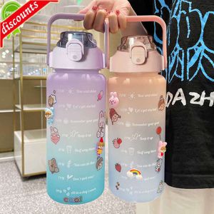 Mise à niveau 2l Kawaii bouteille d'eau grande capacité sport motivation étanche tasse à boire avec marqueur de temps articles de livraison gratuite