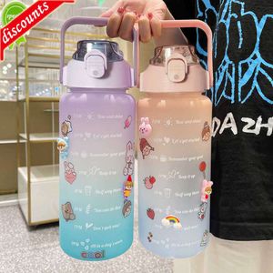 Upgrade 2l Kawaii Waterfles Grote Capaciteit Sport Motivationele Lekvrije Drinkbeker met Tijd Marker Gratis Verzending Items