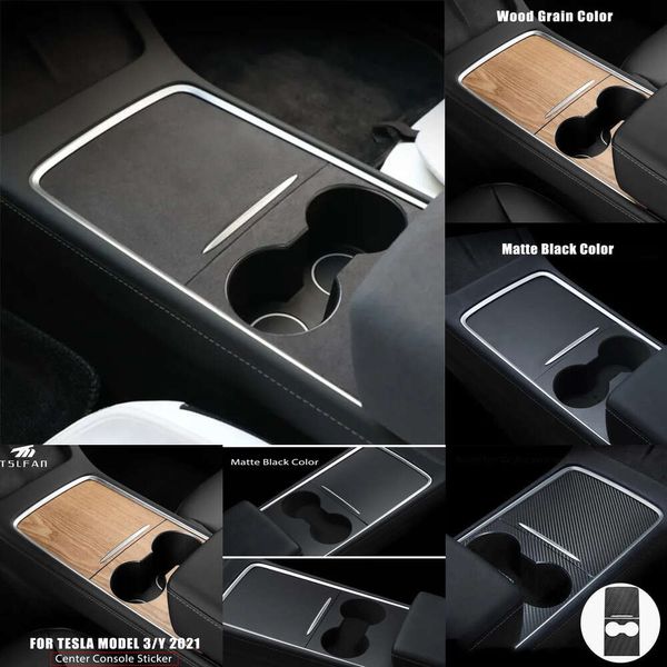 Actualización 2 unids/set Panel Central pegatina embellecedor para Tesla modelo 3 Y 2021 2022 Interior grano de madera consola central película cubierta de Control de carbono accesorios de coche