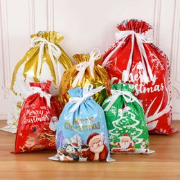 Actualización 3/5pcs Merry Christmas Drawstring Gift Bag Año Nuevo 2024 Bolsa de paquete de galletas de caramelo grande 2023 Navidad Christmas Home Decoración