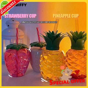 Mise à niveau 500 ml été mignon forme de fruit fraise ananas tasse d'eau dessin animé paille bouteille d'eau forme de fruit portable enfants/fille/adulte