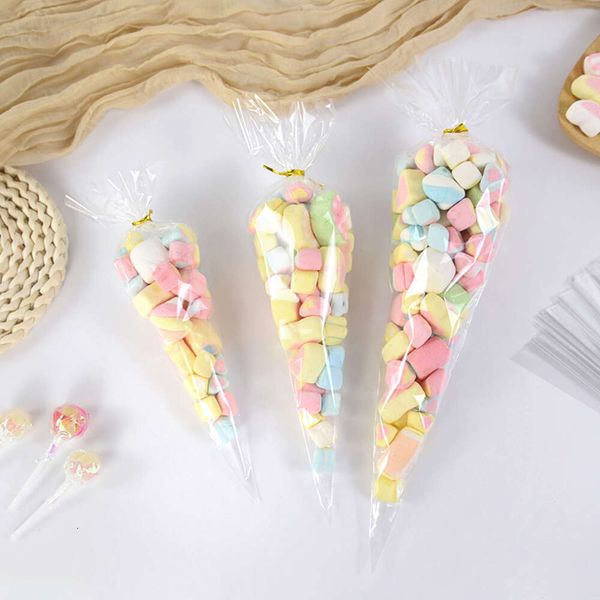 Mise à niveau 50 pièces Transparent bonbons pop-corn sac d'emballage en plastique Cellophane Cookie sacs cadeaux de mariage fête d'anniversaire faveurs fournitures de Noël