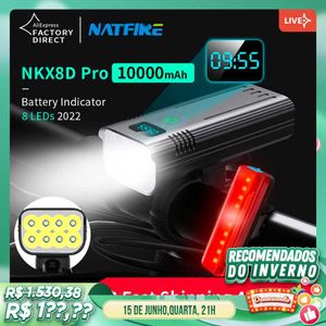 Mise à niveau 8 LED 10000mAh Lumières de vélo avec indicateur de batterie numérique Lampe de poche lumineuse Type C Lampe de vélo rechargeable Phare 0202