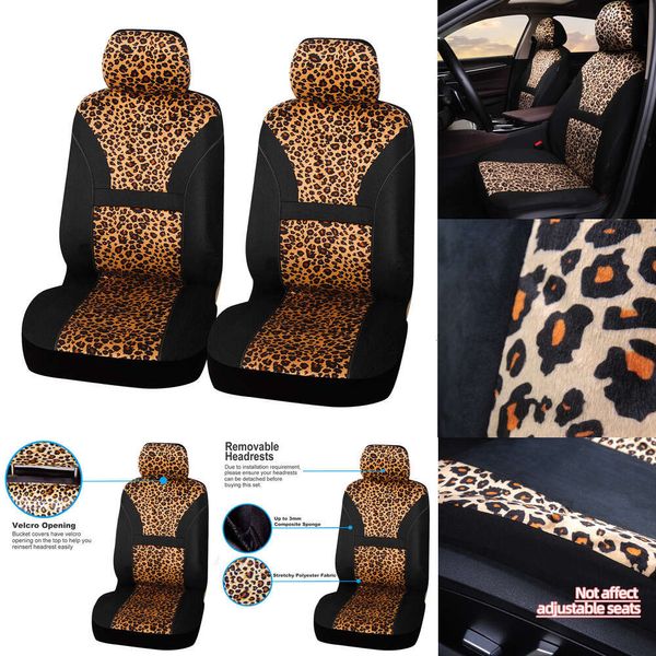 Mejora de las fundas para coche AUTOYOUTH, funda para coche integrada con patrón de leopardo, gran oferta, tela de franela, 2 piezas para el asiento del conductor delantero