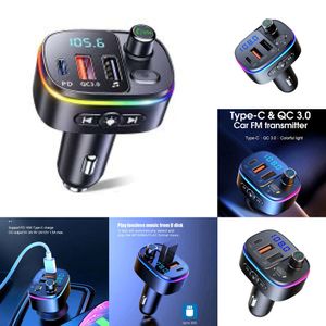 Mise à niveau du transmetteur FM de voiture, chargeurs de batterie de véhicule compatibles Bluetooth 5.0, lecteur Mp3 mains libres PD Type C QC3.0 USB, Charge rapide, accessoires de lumière colorée T65