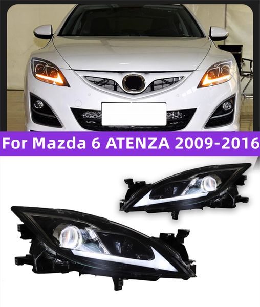 Actualización de faro de coche para Mazda 6 ATENZA 2009-20 16 luces de señal LED Bi proyector LED lámpara de cabeza montaje automático