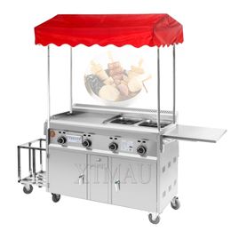 Upgrade Commercieel gas snack auto roestvrijstalen snack cart friture pan multifunction teppanyaki+gefrituurde voedselapparatuur 1 pcc