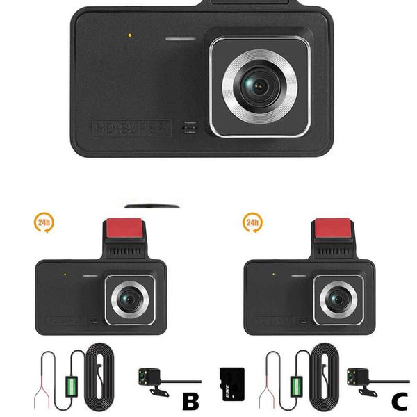 Actualización Dash Cam 24H Cámaras DVR para automóvil Grabadora de video 1080P Vehículo Lente dual Caja negra Videocámara Dashcam Grabadora de conducción con espejo 4 pulgadas