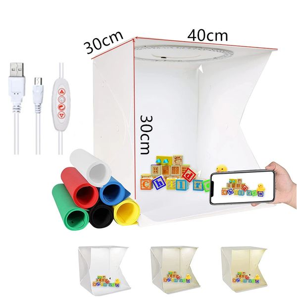 Diseño de actualización 4030 cm Po Studio Light Box Ring LED Pography Lightbox Shooting Tent Kit 6 Color Telón de fondo 240229