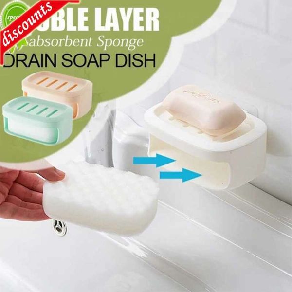 Boîte à savon à Double couche améliorée avec porte-éponge, pour salle de bain, douche, cuisine, plateau de rangement de savon Portable, étui à savon de vidange créatif
