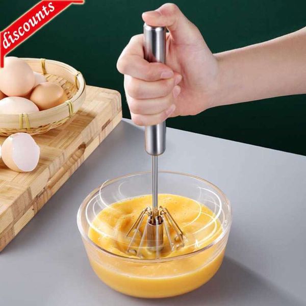 Actualización de herramientas para huevos Batidora Licuadora Presión manual Batidor de huevos semiautomático Accesorios de cocina de acero inoxidable Herramientas Utensilios de crema giratorios automáticos Batidor mezclador manual