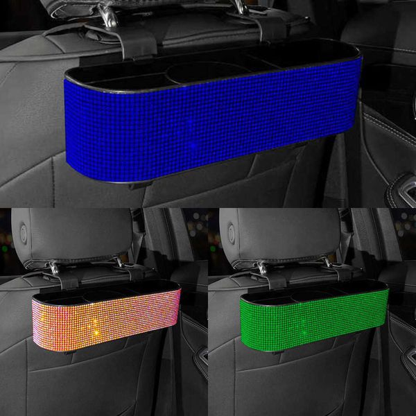 Mise à niveau de la mode diamant siège de voiture boîte de rangement arrière organisateur tasse d'eau porte-papier de soie support de boisson accessoires de voiture Bling pour femme