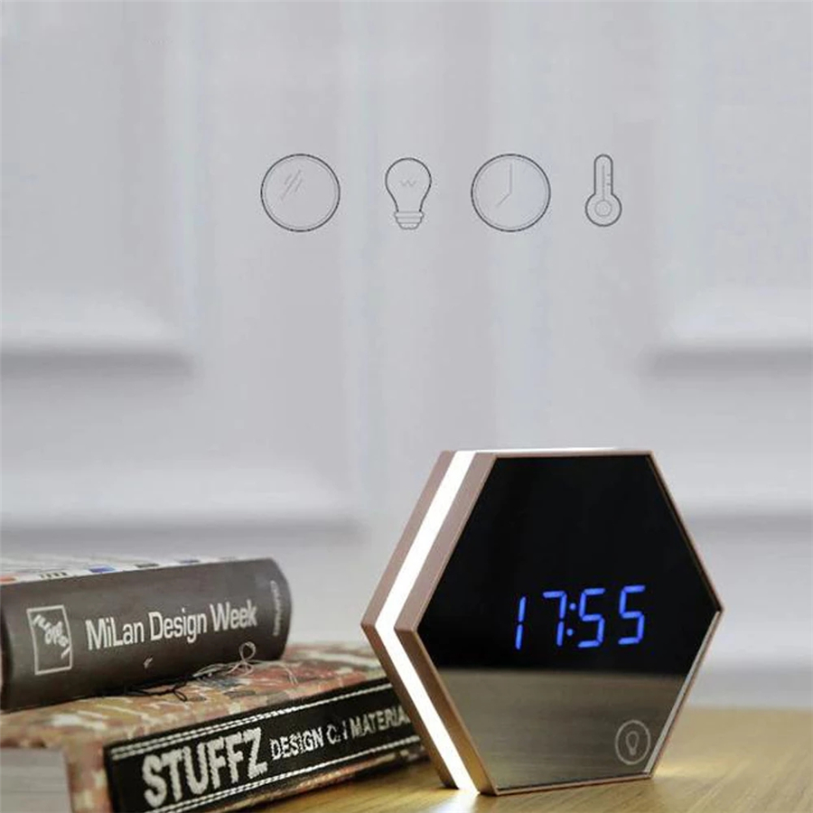 Upgrade Moda Lustro i LED Budzik Kontrolny Dotykowy LED Night Lights Wyświetlacz Elektroniczny Desktop Digital Table Clocks Vrity Lustro