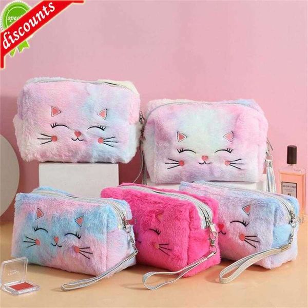 Mise à niveau Fourrure Chat Cosmétique Sac De Rangement Divers Femmes En Peluche Fille Sac De Maquillage Femme Trousse De Beauté Voyage Portable Trousse De Maquillage Sac