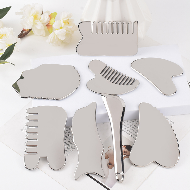 Upgrade Gua Sha Stainless Steel Tool For Face Cooling Guasha Massage Scraper for Facial Skin Care Beauty Health Lift Anti-Aging Skin Tightening Metal Contour