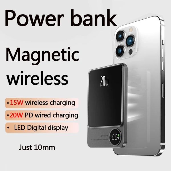 Actualización de Macsafe, Banco de energía inalámbrico magnético, cargador rápido para Iphone 12, 13, 14 Pro Max, paquete de batería auxiliar externa