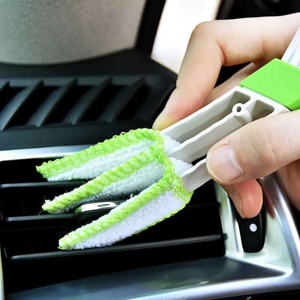 Mise à niveau du nettoyeur d'évent de voiture multifonction, Mini plumeau d'évent en microfibre à Double extrémité, housse en tissu amovible, brosse de nettoyage Portable pour voiture