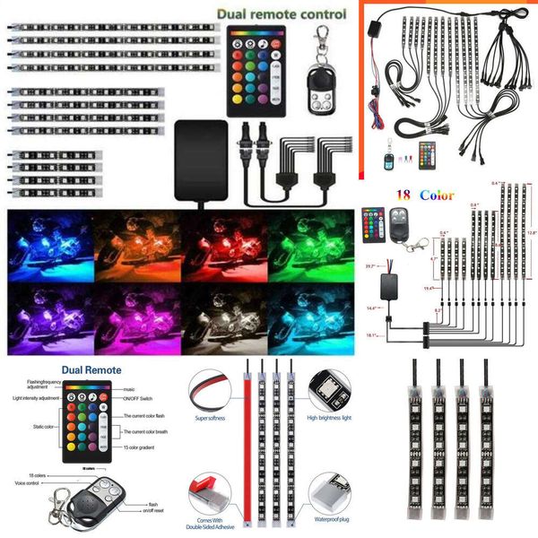 Bande lumineuse LED RGB Flexible, 18 couleurs, 12 pièces, Kit de télécommande néon pour toutes sortes de motos, voitures, vélos, camions, mise à niveau