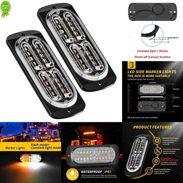 Actualización nueva 2 uds Led advertencia estroboscópica parrilla intermitente camión lámpara ámbar tráfico 12V 24V 20SMD luz lateral del coche luces