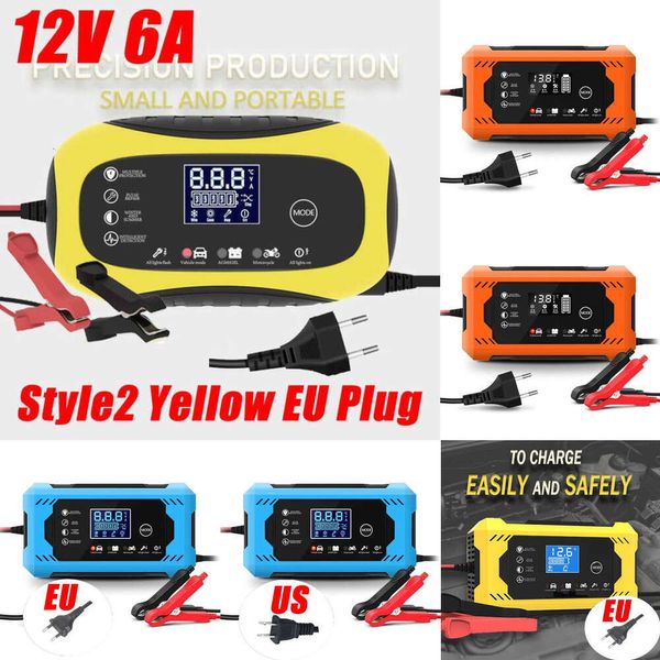 Mise à niveau du nouveau chargeur de batterie de voiture 12 V 6 A, charge rapide intelligente, type de réparation d'impulsion, arrêt automatique complet, double mode, acide de plomb pour moto camion