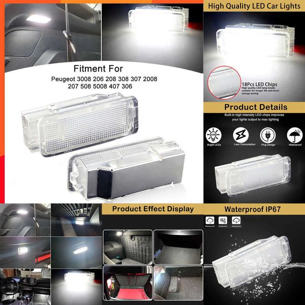 Mise à niveau de la nouvelle lampe de coffre à Led, plancher sous la porte, boîte à gants, lumière pour Peugeot 3008 206 208 308 307 2008 207 508 5008 407 306 Expert