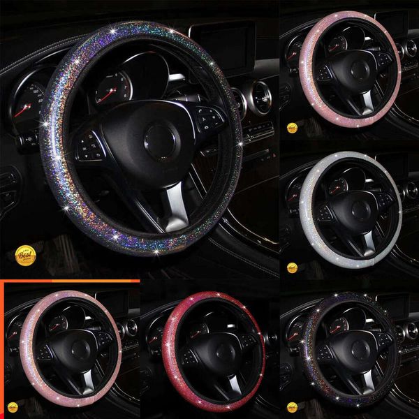 Actualización nueva Universal coche 38cm imitación cuero diamantes de imitación diamante antideslizante rosa cubierta del volante para niñas