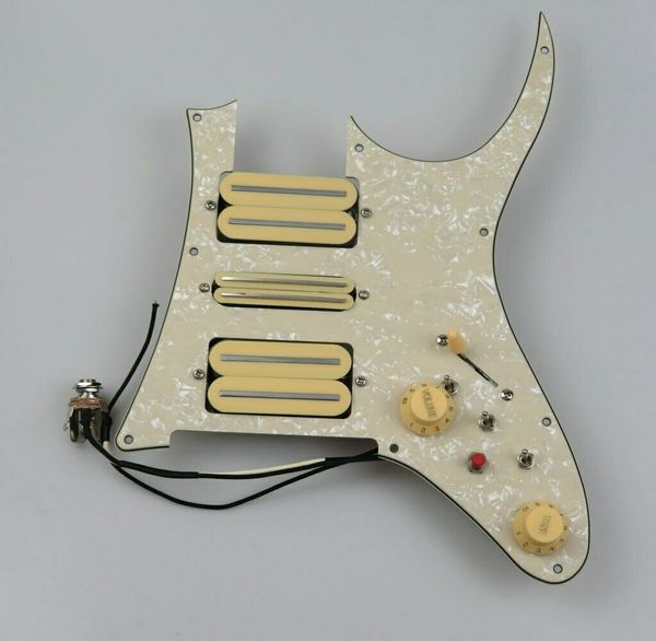 Mise à niveau du Pickguard de guitare pré-câblé HSH, ensemble de micros Humbucker jaunes, 3 interrupteurs à coupe unique, 20 tons, plus de fonctions