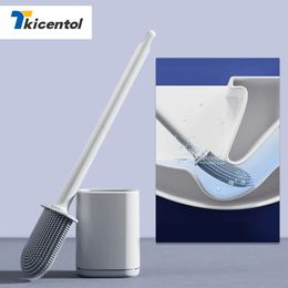 Brosse de nettoyage de toilettes en Silicone, mise à niveau, tête plate, poils souples avec support, Flexible, sans mort, nettoyeur de toilettes, salle de bains 240118